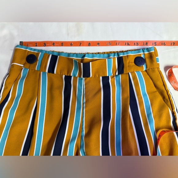ZARA Mustard yellow and navy stripe elastic waist crop pants size L - Picture 12 of 13